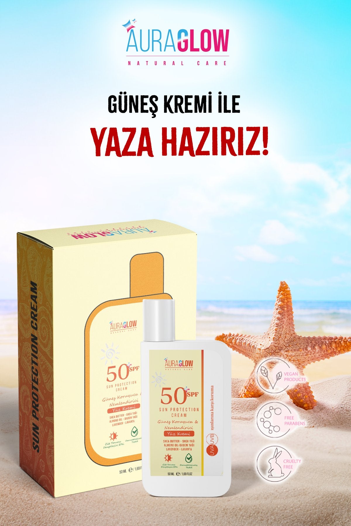 AURA GLOW SPF 50+ Güneş Koruyucu Krem 50 Ml